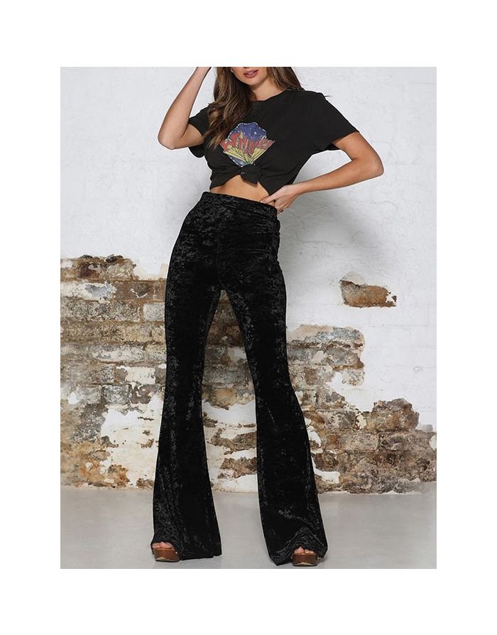 Casual Velvet High Waist Loose Wide-legged Pants For Woman